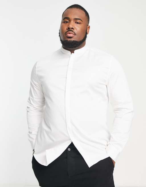 ASOS DESIGN Premium slim fit sateen shirt with mandarin collar in