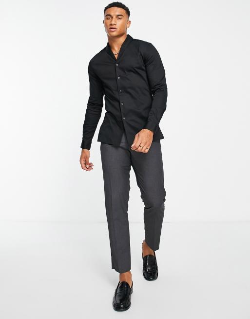 ASOS DESIGN Premium slim fit sateen shirt with mandarin collar in