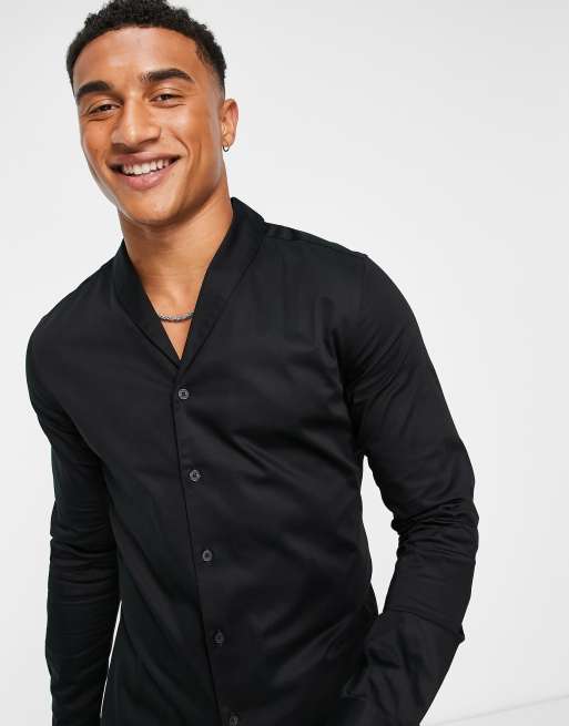 ASOS DESIGN Premium slim fit sateen shirt with shawl collar in