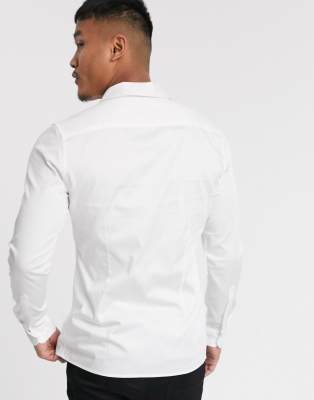 ASOS DESIGN Premium slim fit sateen shirt with shawl collar in white