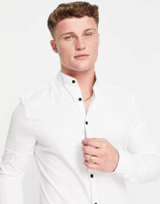 ASOS DESIGN Premium slim fit sateen shirt with wing collar in