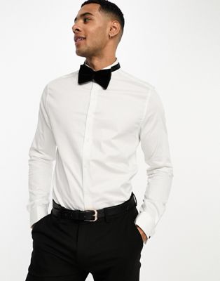 ASOS DESIGN Premium slim fit sateen shirt with wing collar in white - ASOS Price Checker