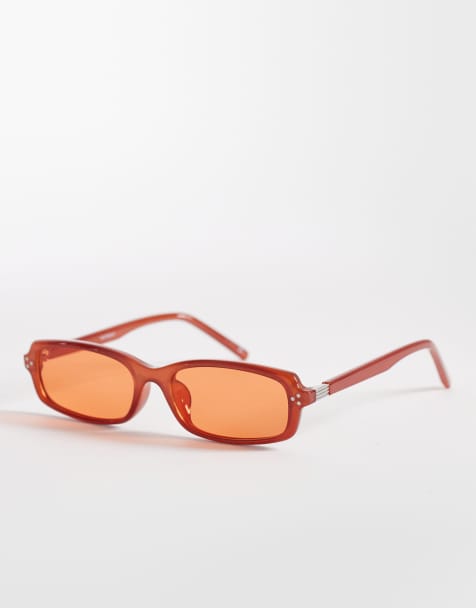 ASOS DESIGN premium slim rectangle sunglasses in burgundy frame with burgundy lens - view 1
