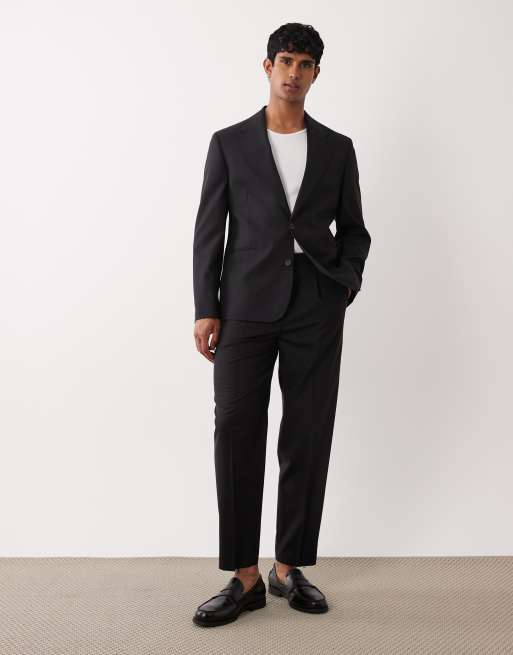 ASOS DESIGN premium slim suit jacket in black wool and linen , 2 of 5