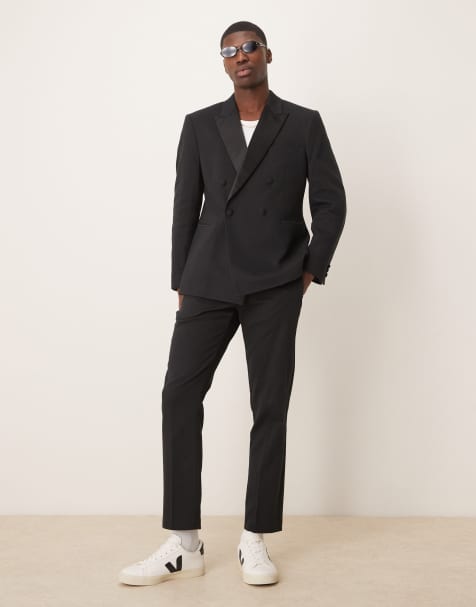 ASOS DESIGN premium slim tuxedo suit in black texture - view 1