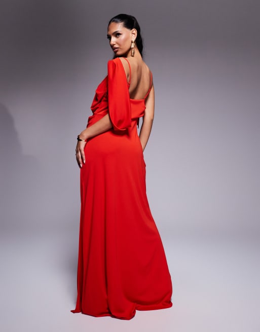 ASOS Design Premium Slinky Cowl Neck Maxi Dress in Red