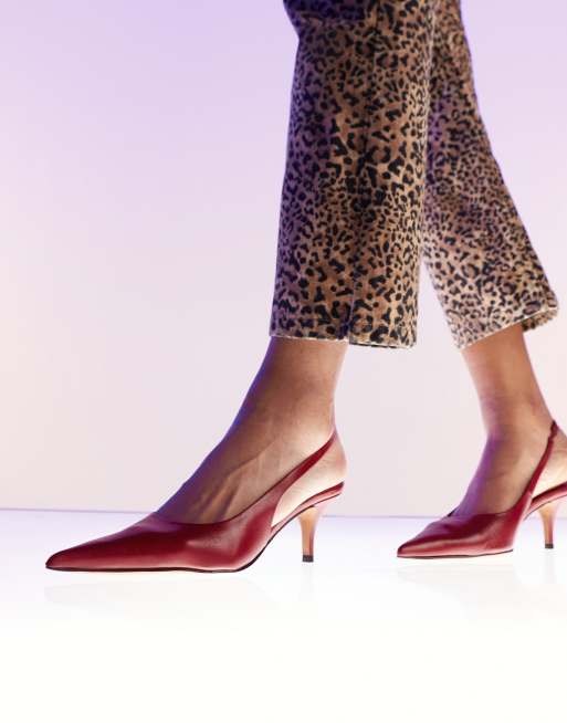 ASOS DESIGN Premium – Solo – Ciemnoczerwone skórzane buty na średnim obcasie z paskiem za piętą