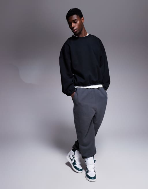 ASOS DESIGN - Premium - Sort ekstremt oversized sweatshirt med elastiske ærmekanter og kant i kraftigt stof