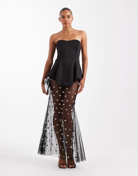 ASOS DESIGN - Premium - Sort formstøbt kjole med maxinederdel og udsmykning i scuba-lignende stof - view 1