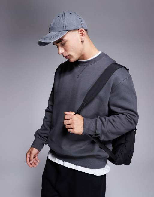 ASOS DESIGN - Premium - Sort forvasket og oversized sweatshirt i kraftigt 400 gsm-stof