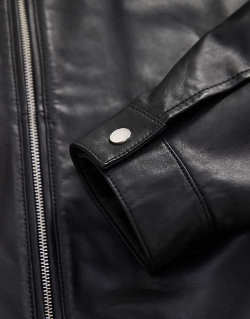 ASOS DESIGN - Premium - Sort Harrington-jakke i ægte læder, 4 af 4