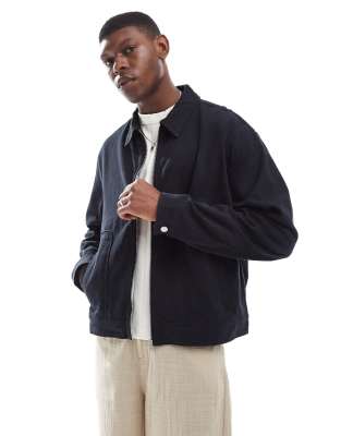 ASOS DESIGN - Premium - Sort Harrington-jakke i hørblanding i firkantet pasform - view 1