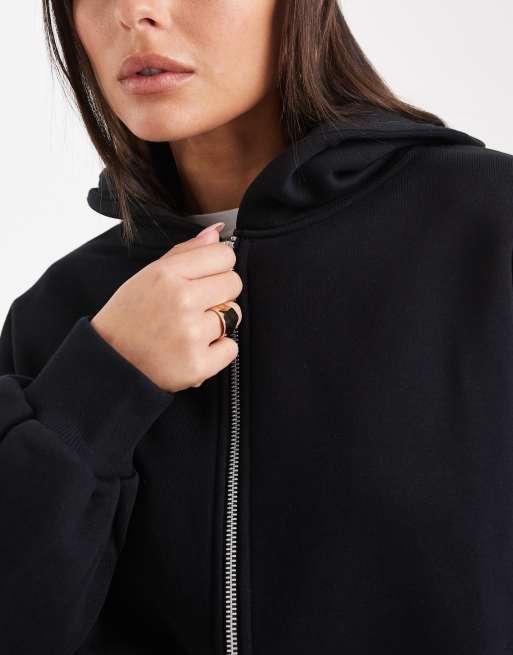 ASOS DESIGN - Premium - Sort hættetrøje med lynlås i kraftigt stof på 500 gsm, 2 af 4
