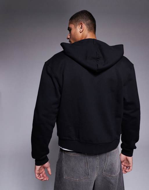 ASOS DESIGN premium heavyweight boxy oversized zip through hoodie 400gsm in black