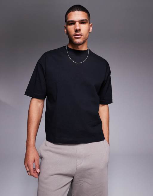 ASOS DESIGN - Premium - Sort og oversized T-shirt med firkantet pasform i kraftigt stof på 300 gsm