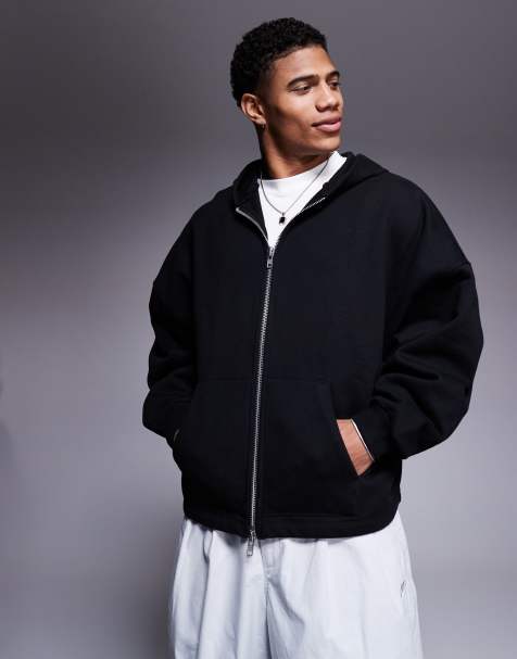 ASOS DESIGN - Premium - Sort oversized hættetrøje med lynlås og fast kant i kraftigt stof på 400 gsm - view 1