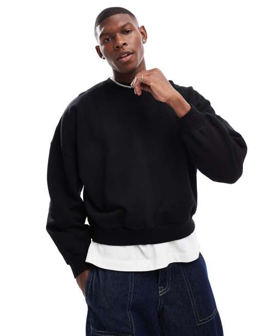 ASOS DESIGN - Premium - Sort oversized sweatshirt med sænkede skuldre i kraftigt stof på 400 gsm i firkantet pasform