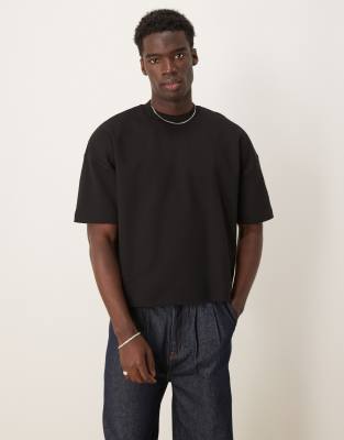 ASOS DESIGN - Premium - Sort oversized T-shirt med sænkede skuldre i interlock-stof i firkantet pasform