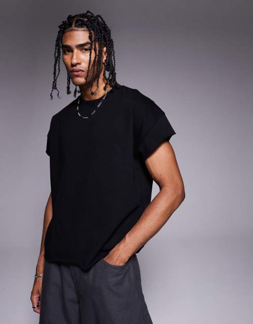 ASOS DESIGN - Premium - Sort oversized T-shirt uden ærmer i kraftigt stof på 300 gsm