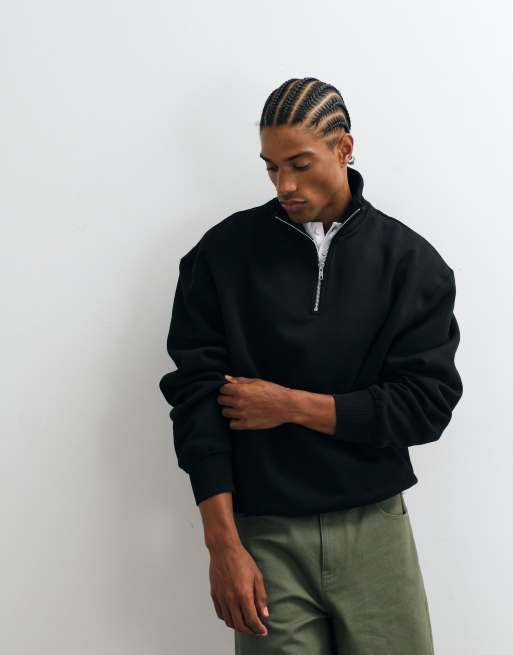 ASOS DESIGN - Premium - Sort oversized trøje med 1/4 lynlås i kraftigt 400 gsm-stof , 5 af 5
