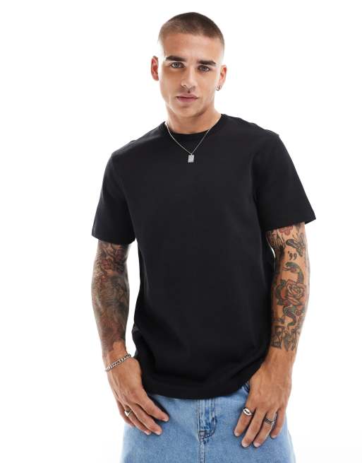 ASOS DESIGN - Premium - Sort T-shirt i 300 gsm-materiale med rund hals og interlock-sømme