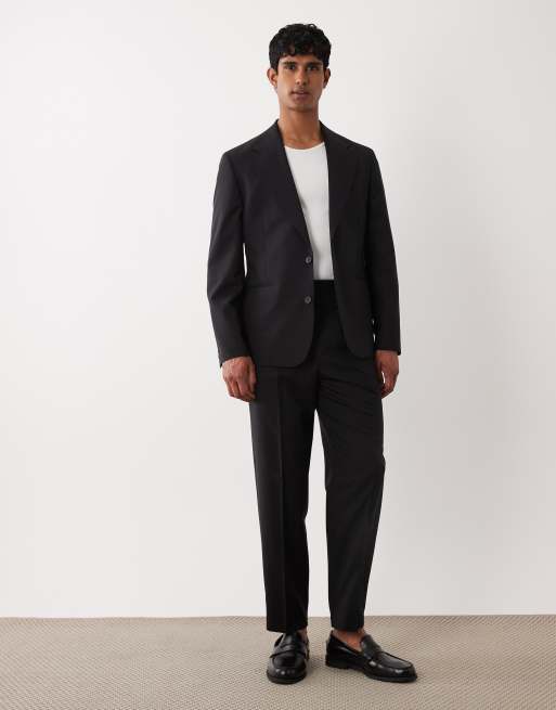ASOS DESIGN - Premium - Sort afslappet tapered habitsæt i uld, 2 af 3