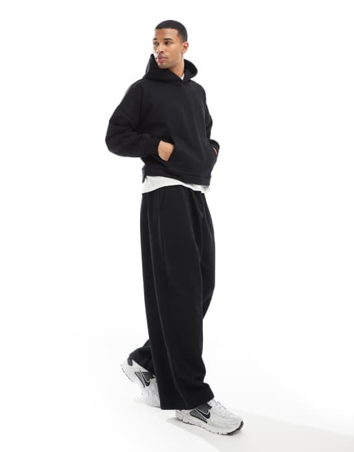 ASOS DESIGN - Premium - Sorte løstsiddende joggingbukser i kraftigt materiale med syningsdetalje - Del af sæt, 3 af 5