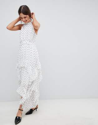 ruffle neck maxi dress