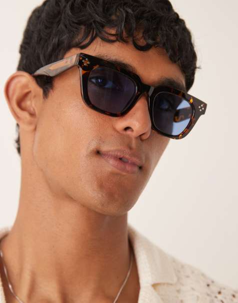 ASOS DESIGN – Premium – Spräckliga, grova solglasögon i fyrkantig modell med blå glas - view 1