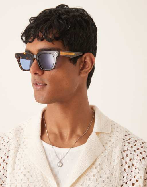 ASOS DESIGN – Premium – Spräckliga, grova solglasögon i fyrkantig modell med blå glas, 3 av 3