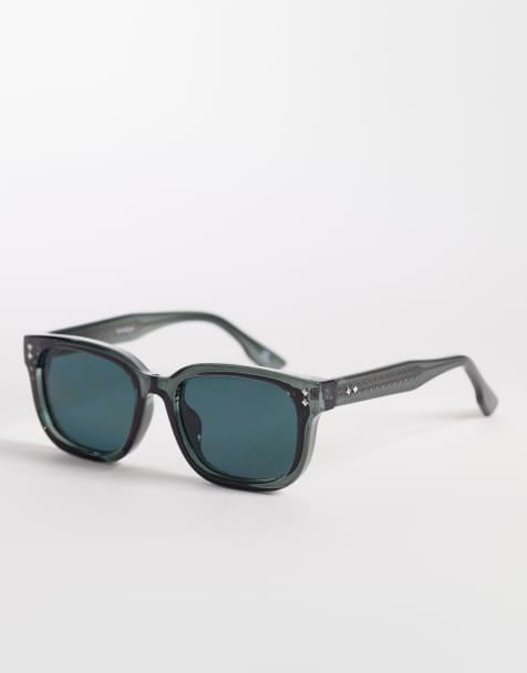 ASOS DESIGN premium square sunglasses in crystal green frame with green lens - view 1