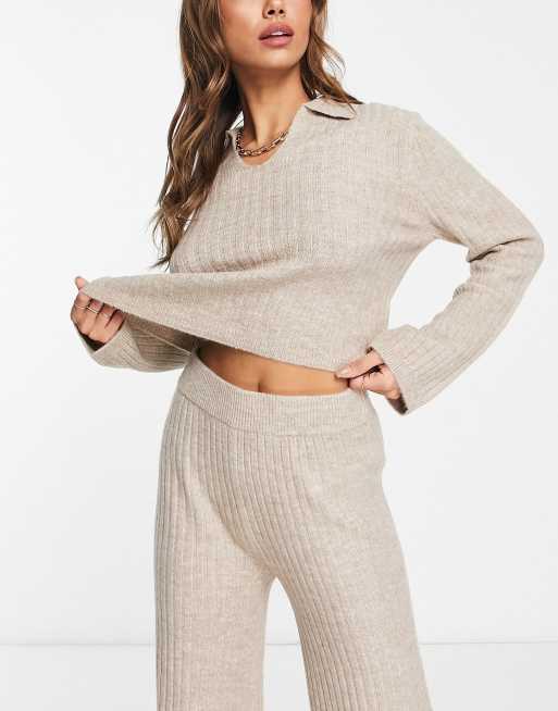 ASOS DESIGN Premium – Stenvitt stickat mysset med tröja med krage och byxor, 4 av 4