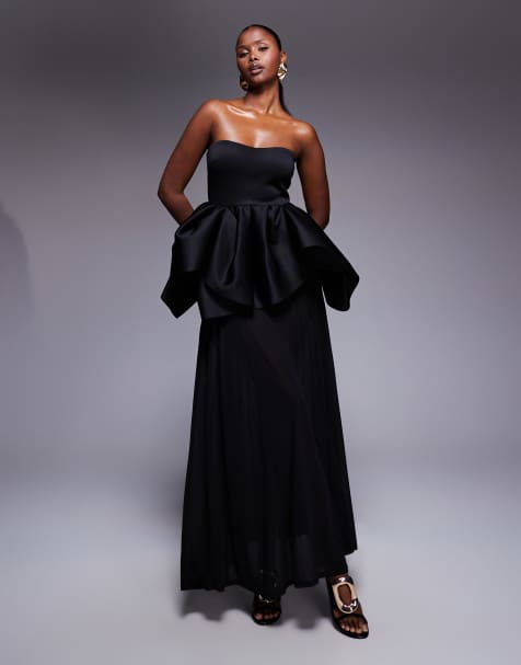 ASOS DESIGN Premium strapless bodice with sheer skirt maxi dress in black scuba-style fabric  - view 1