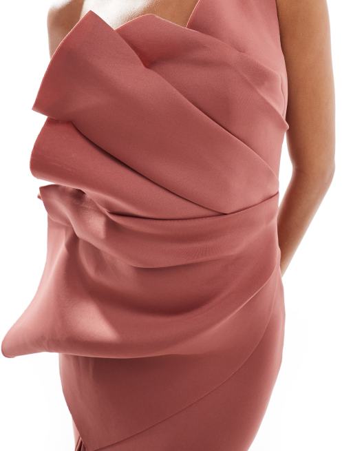 ASOS DESIGN - Premium - Strapless bodycon maxi-jurk met waaiereffect en sleep in roze, 3 van 4