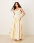 [ASOS DESIGN] ASOS DESIGN premium strappy seam detail dropped waist midi dress in buttermilk-Yellow 6 Buttermilk
