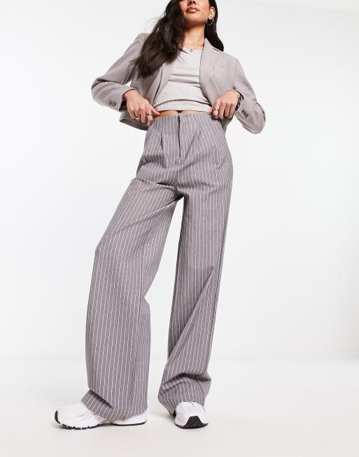 ASOS DESIGN premium stretch tailored pants in grey pinstripe ASOS