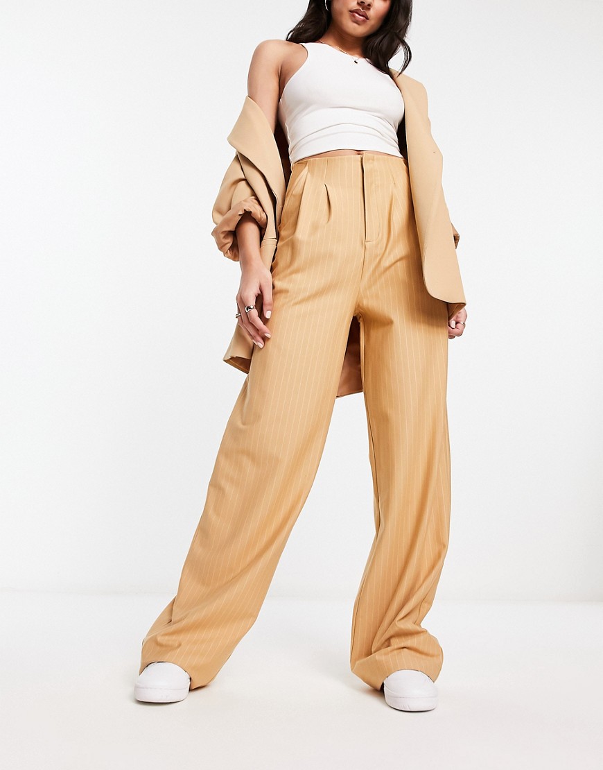 ASOS DESIGN premium stretch tailored trouser in camel pinstripe-Multi