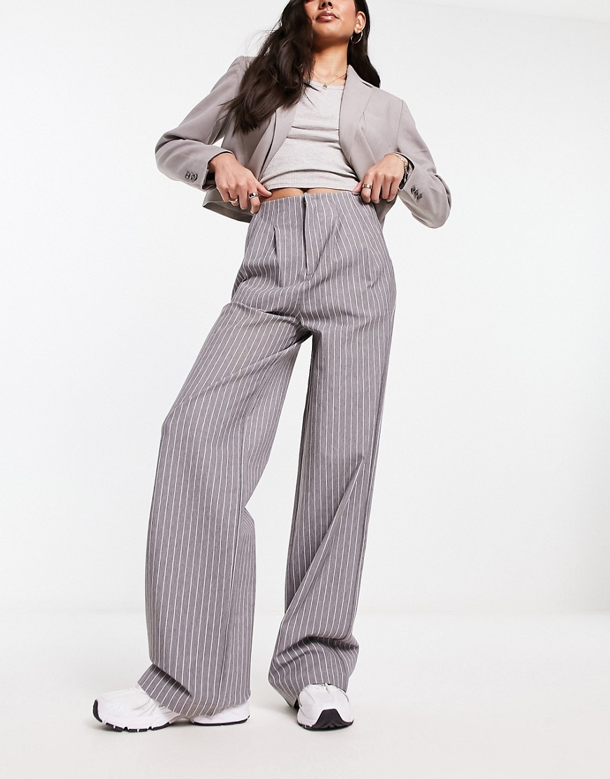 ASOS DESIGN premium stretch tailored trouser in grey pinstripe-Multi
