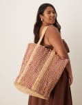 [ASOS DESIGN] ASOS DESIGN premium striped straw jute tote bag in multi-Red No Size RED