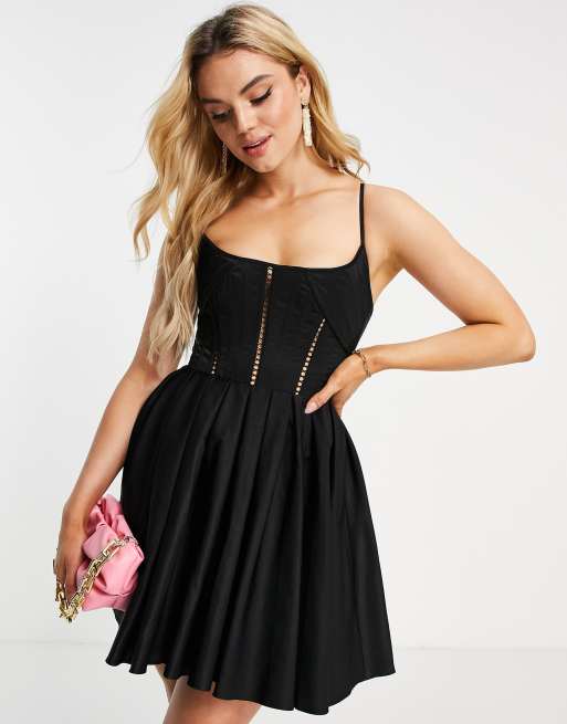 ASOS DESIGN eyelet corset with lace up in black