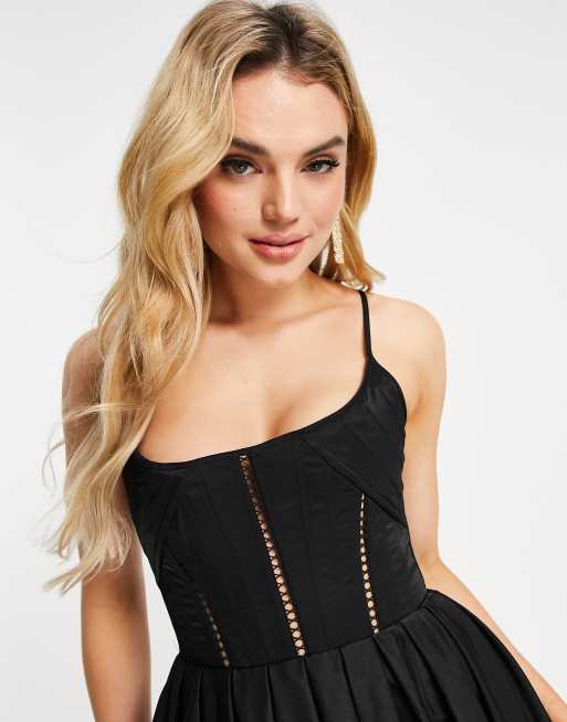 ASOS DESIGN lace corset with eyelet detail in black