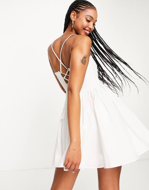 ASOS DESIGN Premium structured corset mini dress with lace up back detail  in white