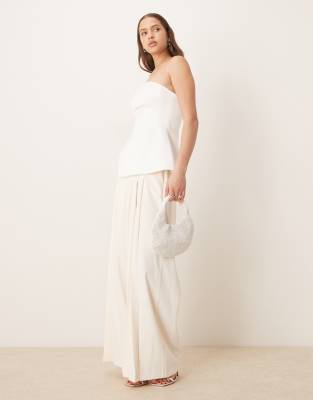 Asos Design Premium Structured Satin Peplum Hem Bandeau Top In White