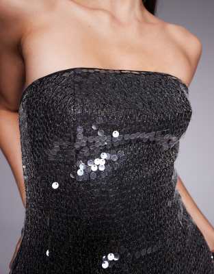 Asos Design Premium Structured Sequin Peplum Hem Bandeau Top In Black