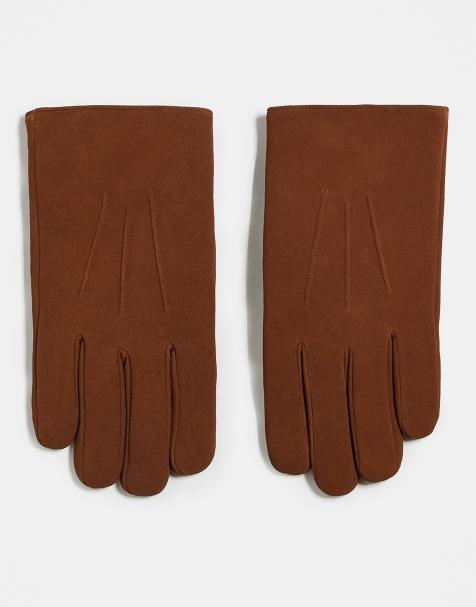 ASOS DESIGN premium suede and borg gloves in tan - view 1