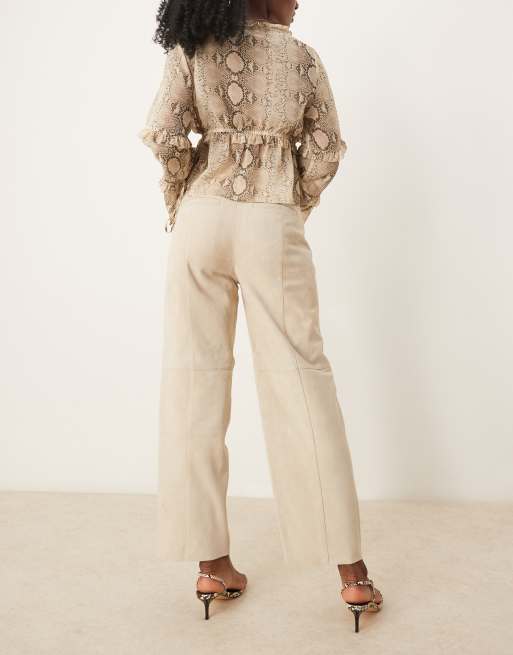 ASOS DESIGN premium suede barrel trousers in with seam detail in stone, 5 of 5
