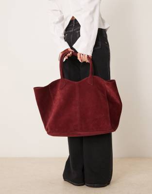 Premium suede bonded tote bag in burgundy-Red