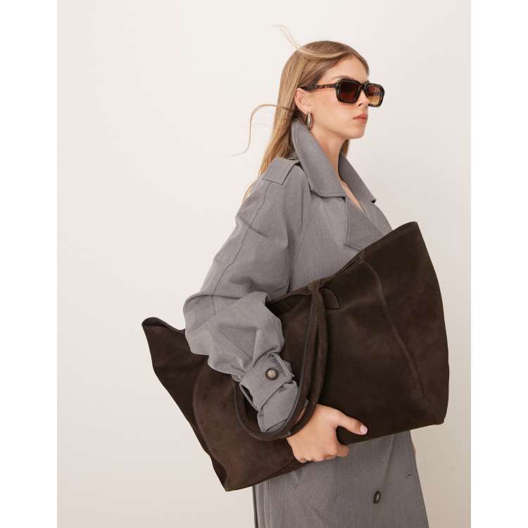 ASOS DESIGN Premium suede bonded tote bag in chocolate | ASOS