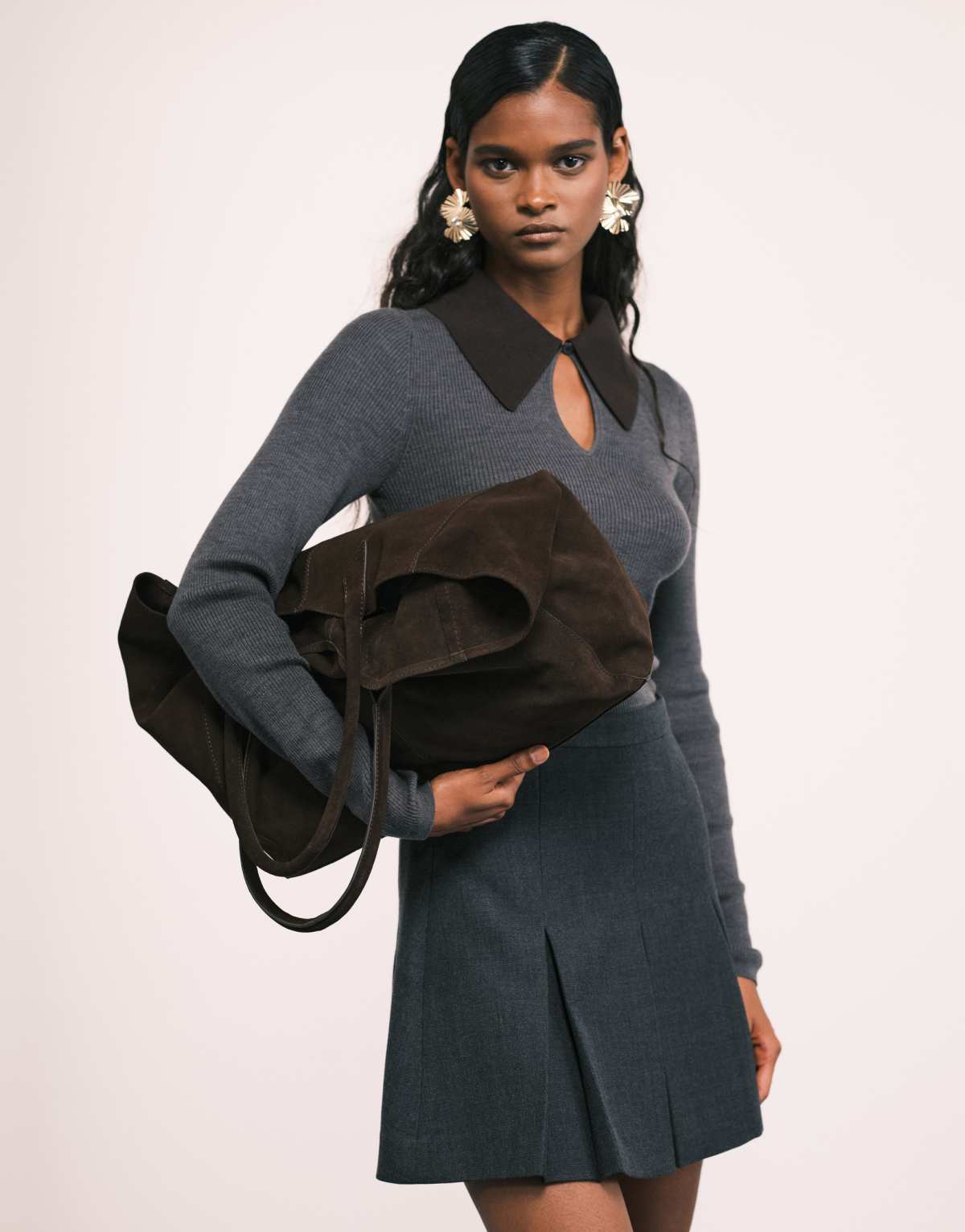 ASOS DESIGN Premium suede bonded tote bag in chocolate