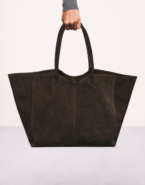 ASOS DESIGN Premium suede bonded tote bag in chocolate - view 1